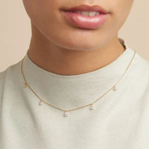 Crystal Charm Necklace in Gold