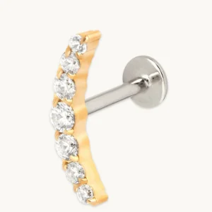 Curved Crystal Titanium Piercing Stud in Gold