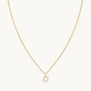 D Initial Pavé Pendant Necklace in Gold