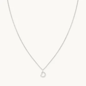 D Initial Pavé Pendant Necklace in Silver