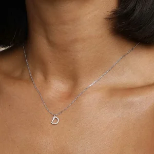 D Initial Pavé Pendant Necklace in Silver
