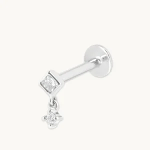 Diamond Bezel Charm Piercing Stud in Solid White Gold