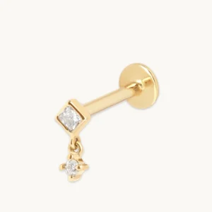 Diamond Bezel Charm Piercing Stud in Solid Gold