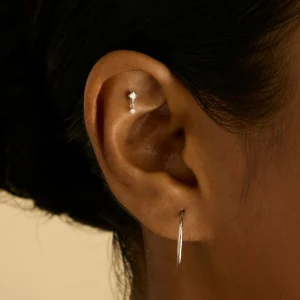 Diamond Bezel Charm Piercing Stud in Solid White Gold