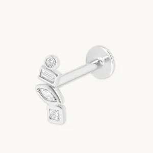 Diamond Bezel Cluster Piercing Stud in Solid White Gold