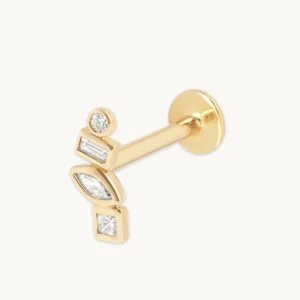 Diamond Bezel Cluster Piercing Stud in Solid Gold
