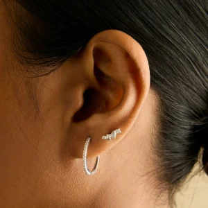 Diamond Bezel Cluster Piercing Stud in Solid White Gold