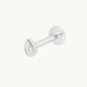 Diamond Bezel Pear Piercing Stud in Solid White Gold