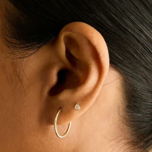 Diamond Bezel Pear Piercing Stud in Solid Gold