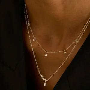 Diamond Charm Necklace in Solid White Gold