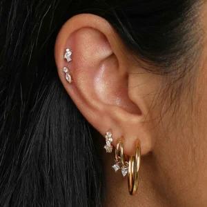 Diamond Marquise Cluster Piercing Stud in Solid Gold