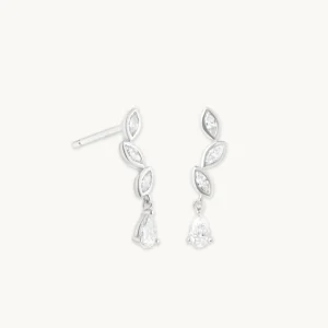 Diamond Marquise Drop Studs in Solid White Gold