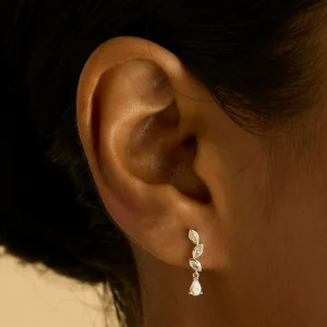 Diamond Marquise Drop Studs in Solid White Gold