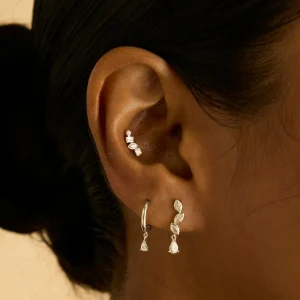 Diamond Marquise Drop Studs in Solid White Gold