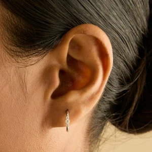 Diamond Trilogy Hoops in Solid White Gold