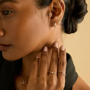 Diamond Trilogy Hoops in Solid White Gold