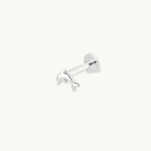 Dolphin Piercing Stud in Solid White Gold