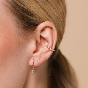 Double Gem Piercing Stud in Solid Gold