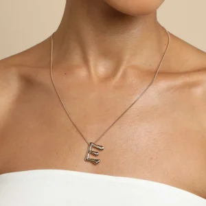 E Initial Bold Pendant Necklace in Gold