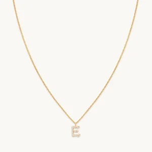 E Initial Pavé Pendant Necklace in Gold