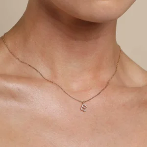 E Initial Pavé Pendant Necklace in Gold