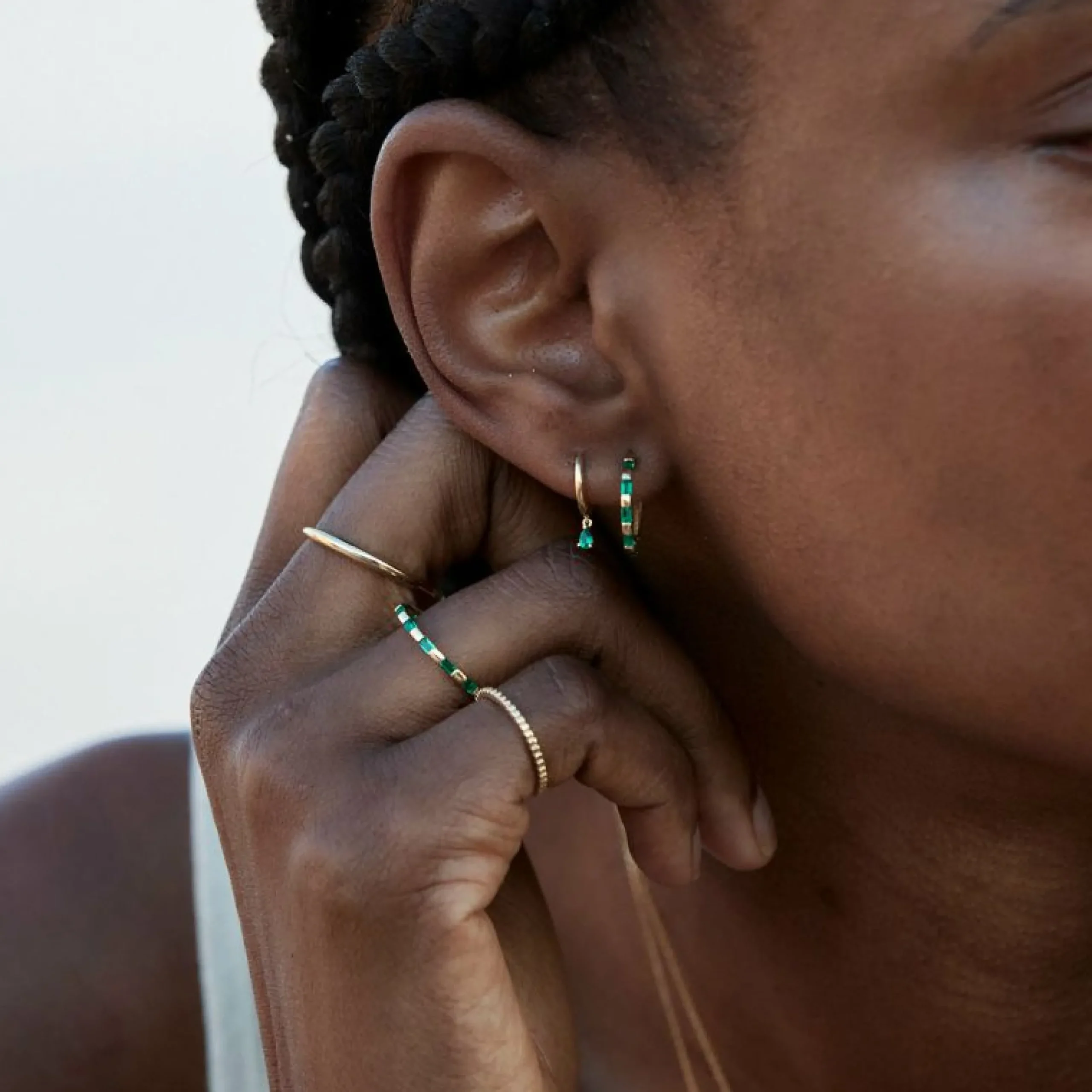 emerald_baguette_hoops_in_3.webp Emerald Baguette Hoops in Solid Gold