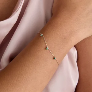 Emerald Charm Bracelet in Solid White Gold