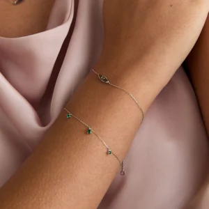 Emerald Charm Bracelet in Solid White Gold