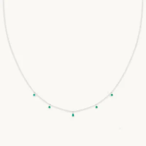 Emerald Charm Necklace in Solid White Gold