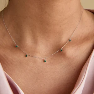 Emerald Charm Necklace in Solid White Gold