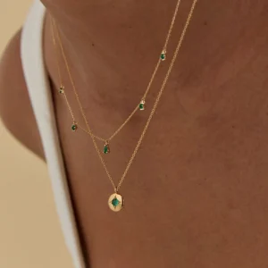 Emerald Charm Necklace in Solid Gold