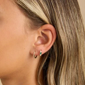 Emerald Cluster Piercing Hoop in Solid Gold