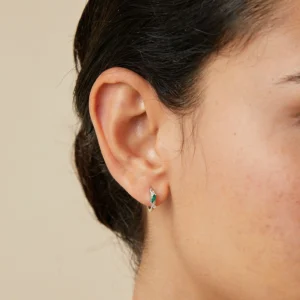 Emerald Cluster Piercing Hoop in Solid White Gold