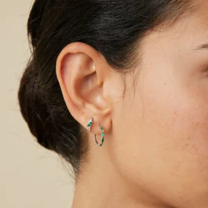 Emerald Cluster Piercing Hoop in Solid White Gold