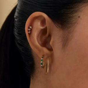 Emerald Marquise Curved Piercing Stud in Solid Gold