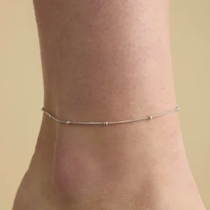 Essential Beaded Chain Anklet in Silver