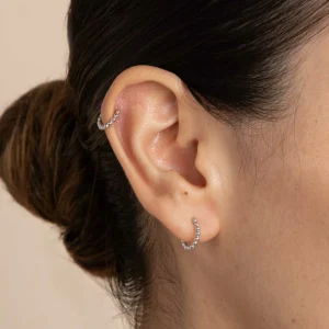 Essential Beaded Hoop in Silver