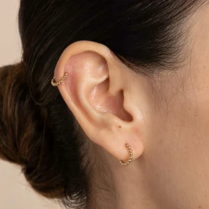 Essential Beaded Hoop in Gold