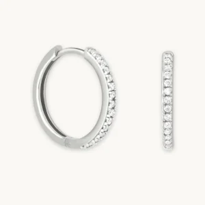 Essential Crystal Medium Hoops in Silver