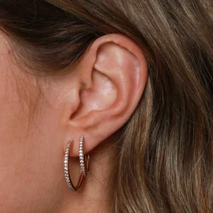 Essential Crystal Medium Hoops in Rose Gold