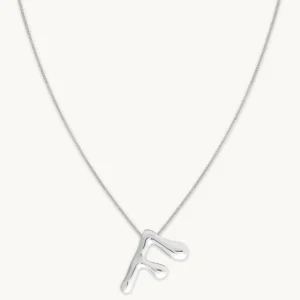 F Initial Bold Pendant Necklace in Silver