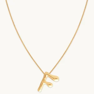 F Initial Bold Pendant Necklace in Gold