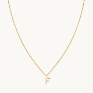 F Initial Pavé Pendant Necklace in Gold