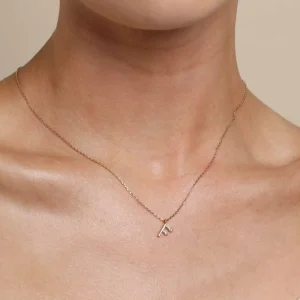 F Initial Pavé Pendant Necklace in Gold