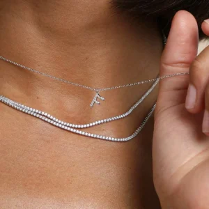 F Initial Pavé Pendant Necklace in Silver
