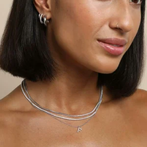 F Initial Pavé Pendant Necklace in Silver