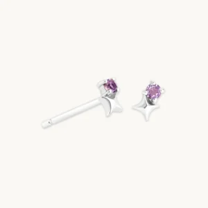 February Amethyst Birthstone Earrings in Solid White Gold