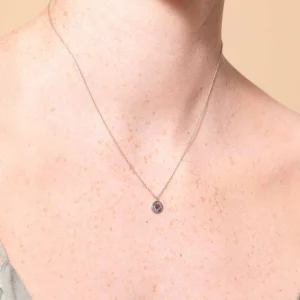 February Amethyst Birthstone Necklace in Solid White Gold