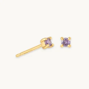 February Birthstone Stud Earrings in Gold with Amethyst CZ