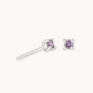 February Birthstone Stud Earrings in Silver with Amethyst CZ